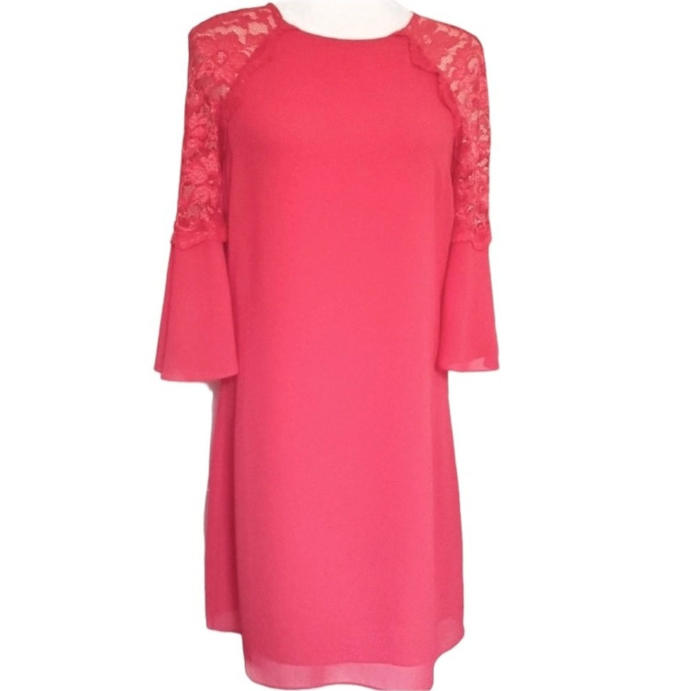 BADGLEY MISCHKA BELLE Lace Bell Sleeve Midi Sheath Dress size 2